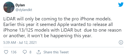 消息称LiDAR依然是iPhone 13 Pro系列专属插图