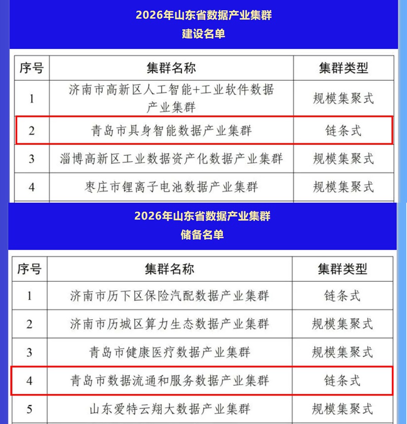 锚定具身智能与海洋数据，青岛数据集团两大产业集群入选省级培育名单